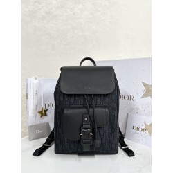 디올 Dior Saddle Backpack with Flap Black 26.5cm