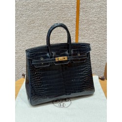 에르메스 Hermes Birkin 25cm Porosus Crocodile V0 Vert Rousseau/gold