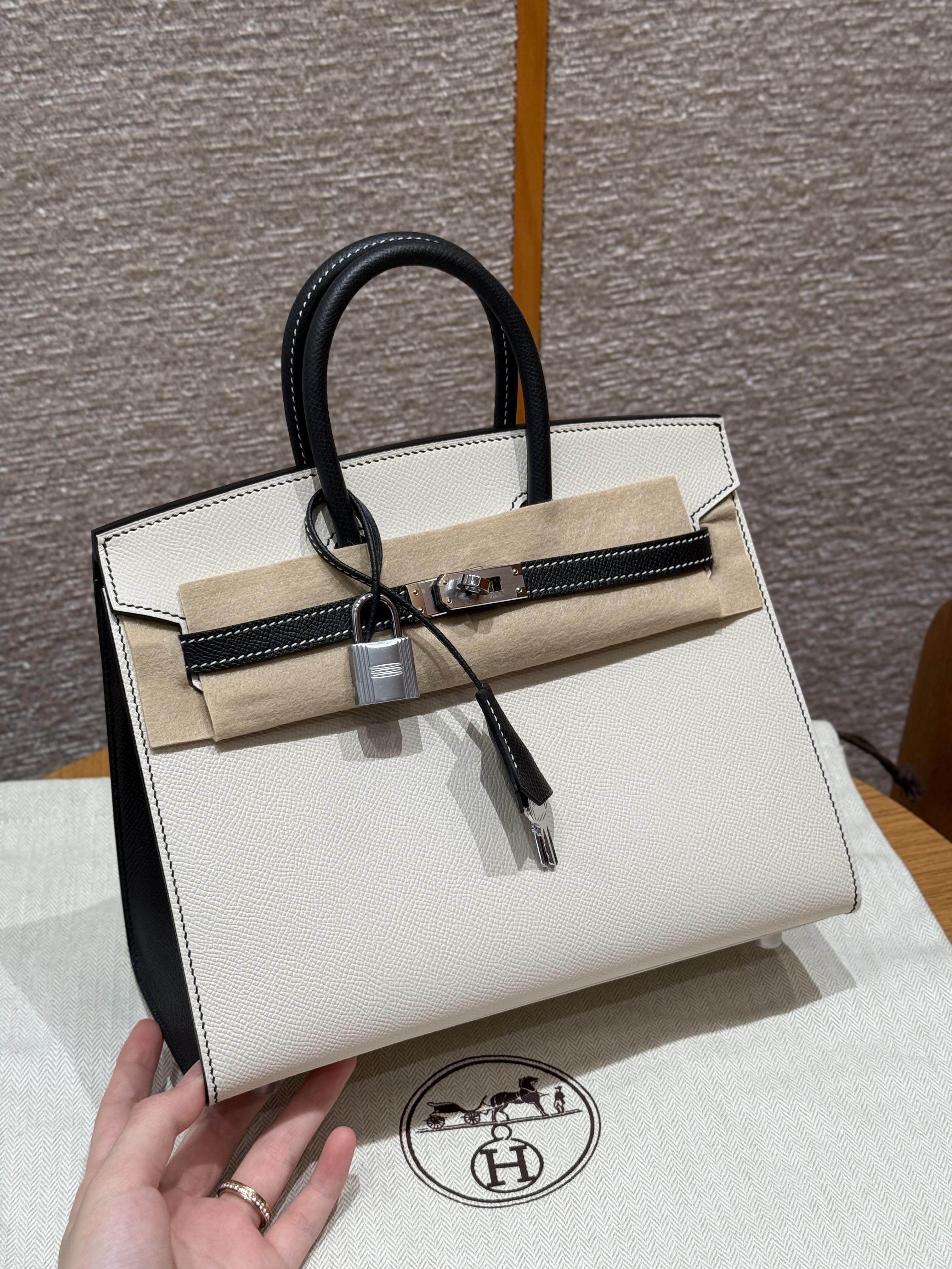 에르메스 Hermes Birkin 25cm Epsom 10 Craie and 89 Noir/silver