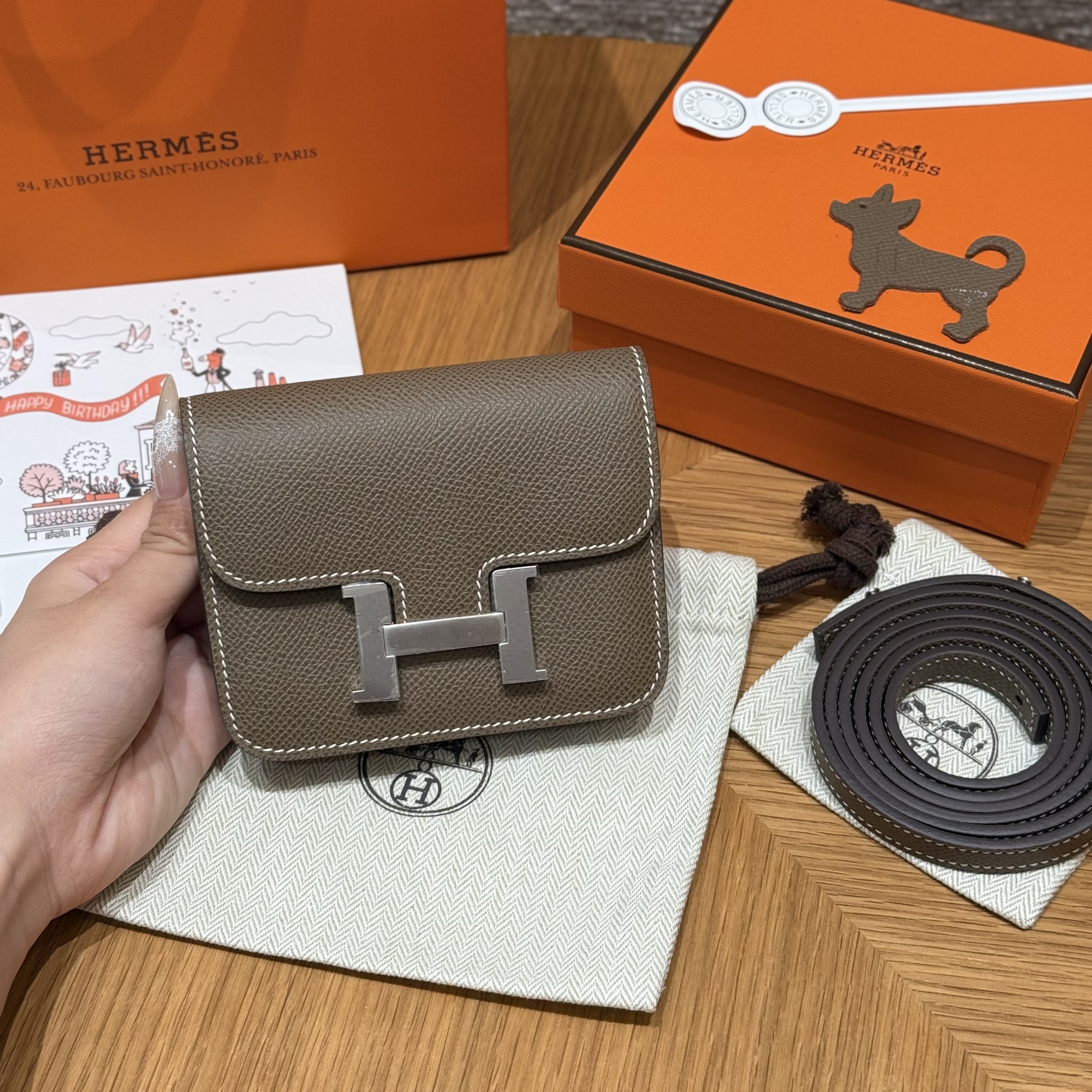 에르메스 Hermes Constance slim 12.4cm Epsom 18 Etoupe/silver