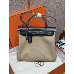 에르메스 Hermes Herbag 31cm canvas and cowhide S2 Trench and 46 Ebene/silver