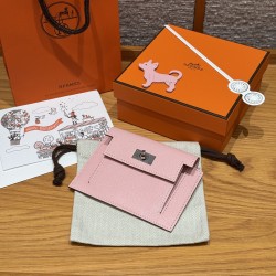 에르메스 Hermes Kelly pocket wallet 13cm Chevre 3Q Rose Sakura/silver