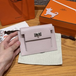 에르메스 Hermes Kelly pocket wallet 13cm Chevre 09 Mauve Pale/silver