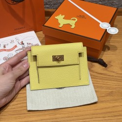 에르메스 Hermes Kelly pocket wallet 13cm Epsom 9R Lime/gold