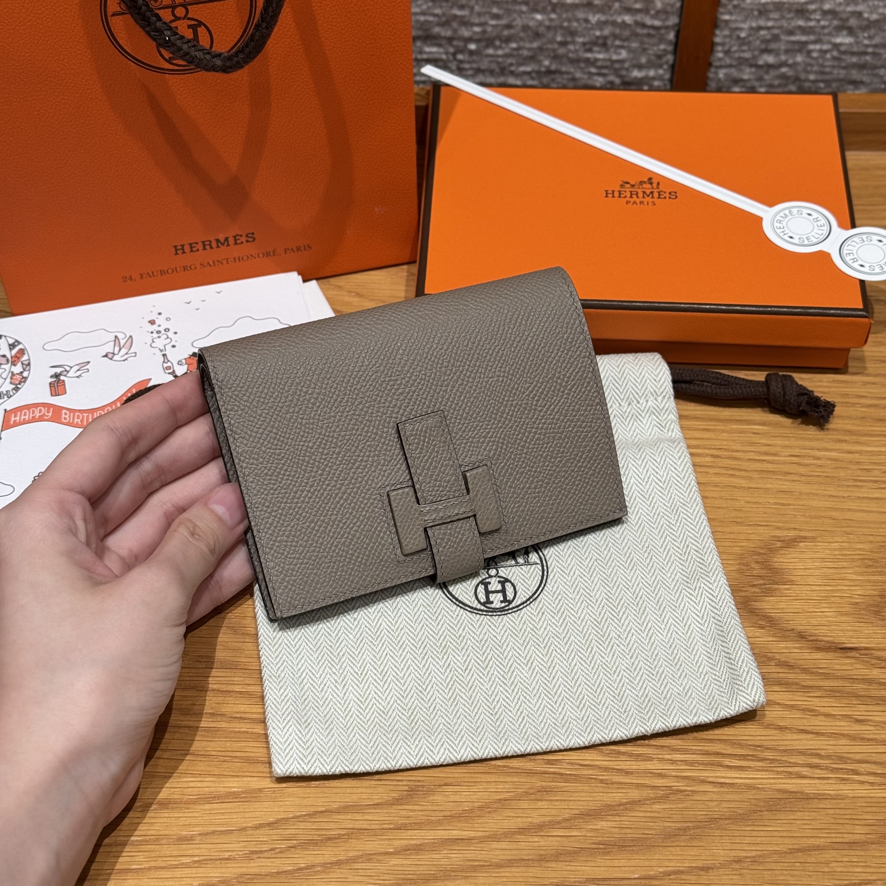 에르메스 Hermes New H Passant Epsom M8 Gris Asphalted/silver