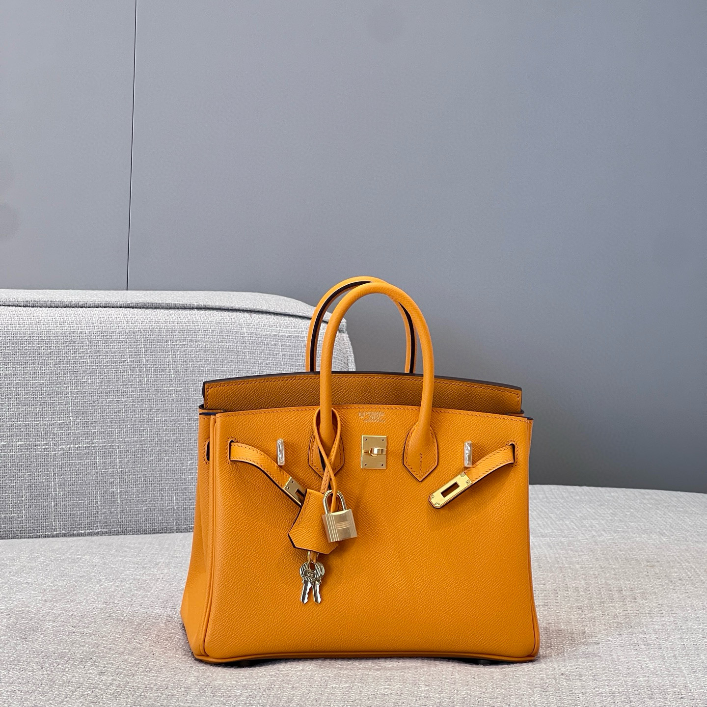 에르메스 Hermes Brikin 25cm Epsom 9V Jaune and 71 Blue France/gold