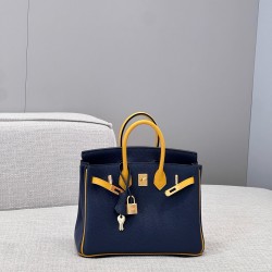 에르메스 Hermes Brikin 25cm Germany Leather 7U Blue navy and 9D Jaune ambre/gold
