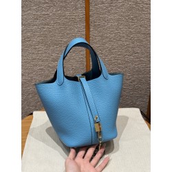 에르메스 Hermes Picotin lock 18cm clemence P3 Blue de Nord/gold
