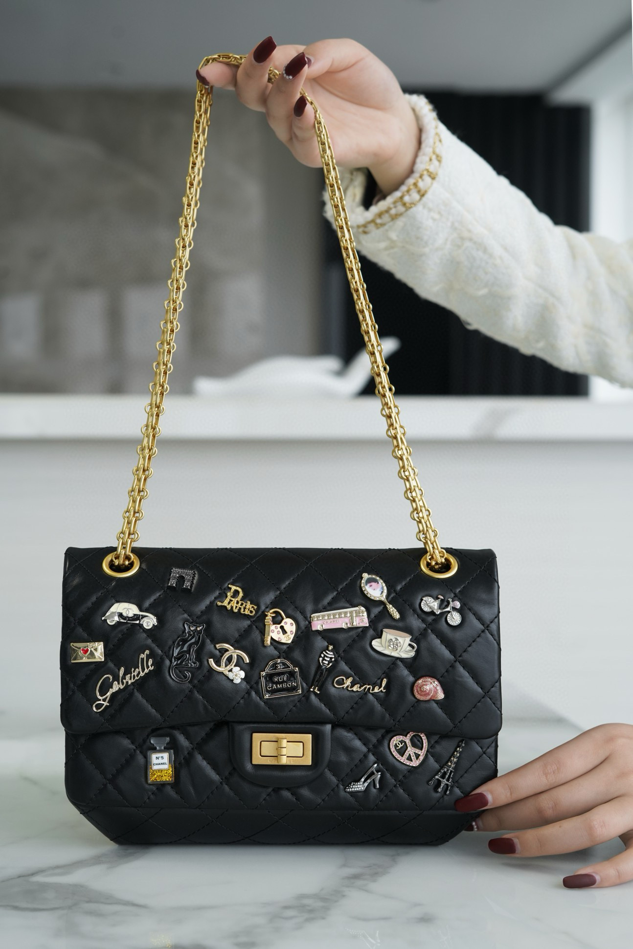 샤넬 Chanel 2.55 Flap Bag Lucky Charm A37586 Black 24cm