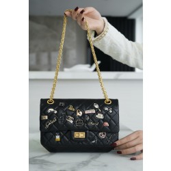 샤넬 Chanel 2.55 Flap Bag Lucky Charm A37586 Black 24cm