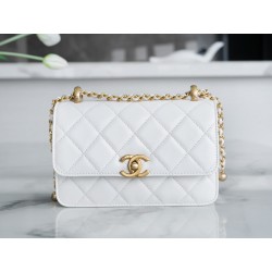 샤넬 Chanel 24c AS2615 Mini Flap Bag White 19cm