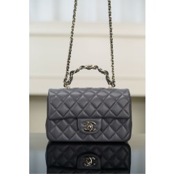 샤넬 Chanel 23K Mini Flap Bag with Top Handle grey 20cm