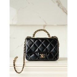 샤넬 Chanel 24b Flap Bag with Top Handle AS5032 Black 19cm