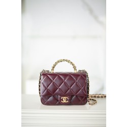 샤넬 Chanel 24b Flap Bag with Top Handle AS5032 Wine red 19cm