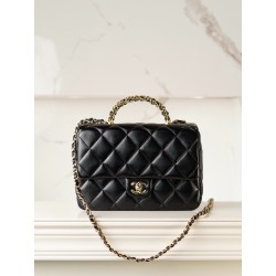 샤넬 Chanel 24b Flap Bag with Top Handle Black 25cm