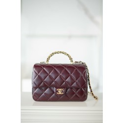 샤넬 Chanel 24b Flap Bag with Top Handle Wine red 25cm