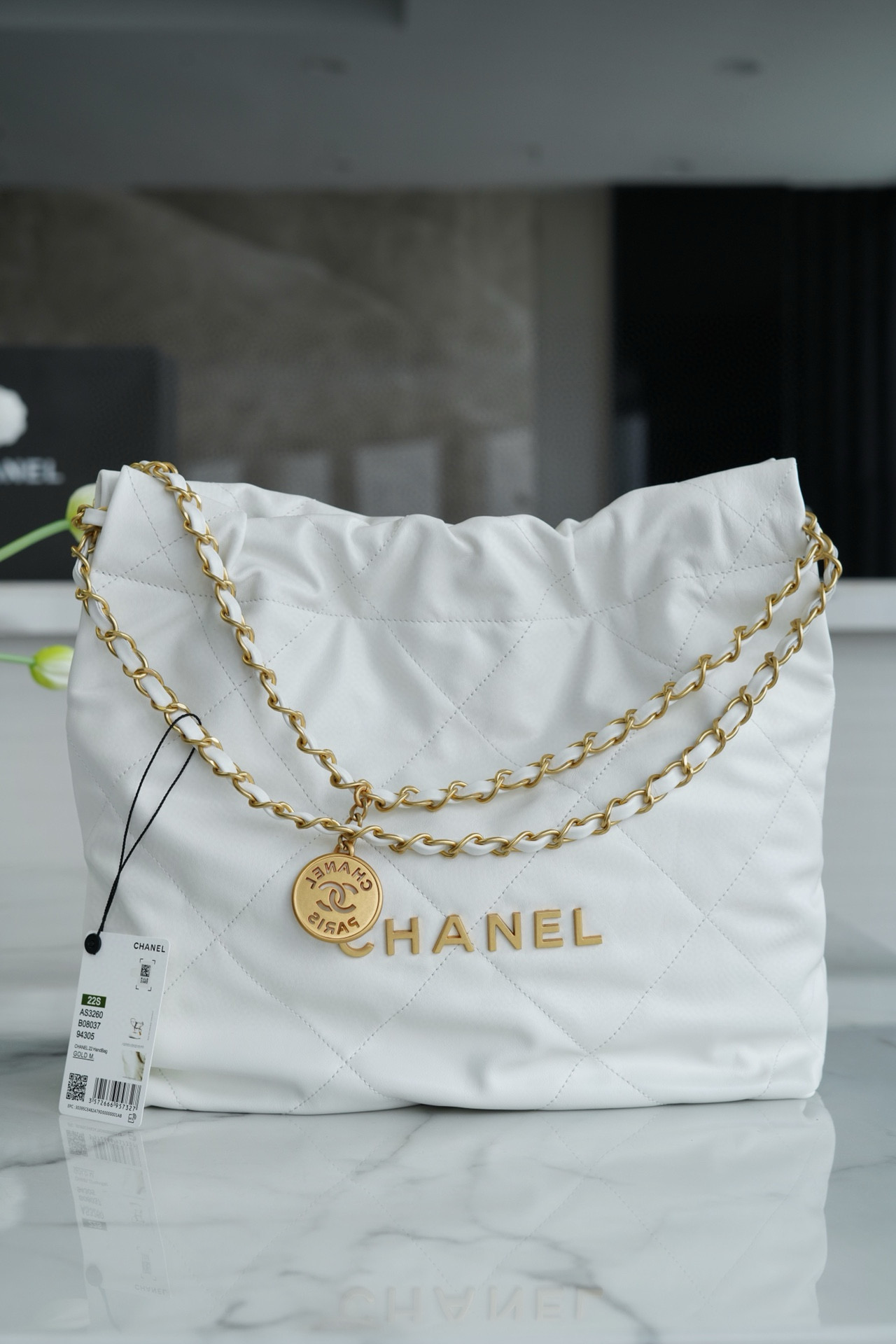샤넬 Chanel 22P 22Small Handbag AS3260 White gold 35cm