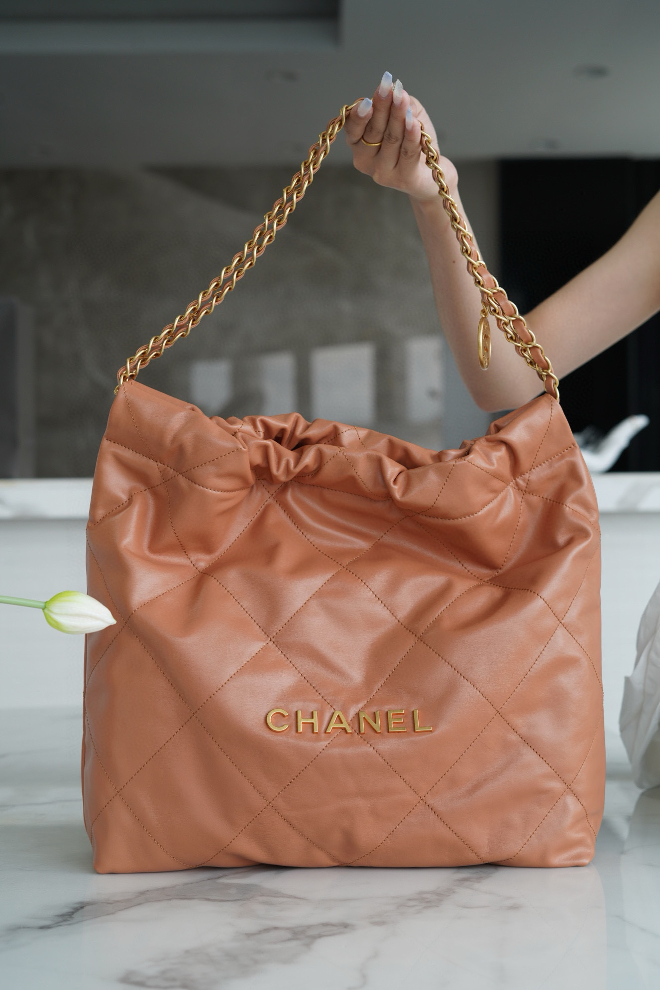 샤넬 Chanel 22P 22Medium Handbag AS3261 Caramel gold 39cm