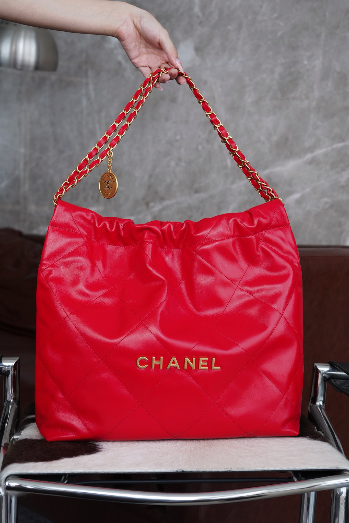 샤넬 Chanel 22P 22Medium Handbag AS3261 Red gold 39cm