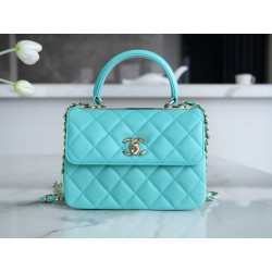 샤넬 Chanel 24C Mini Trendy CC Flap Bag with Top Handle AS4654 Blue 19.5cm
