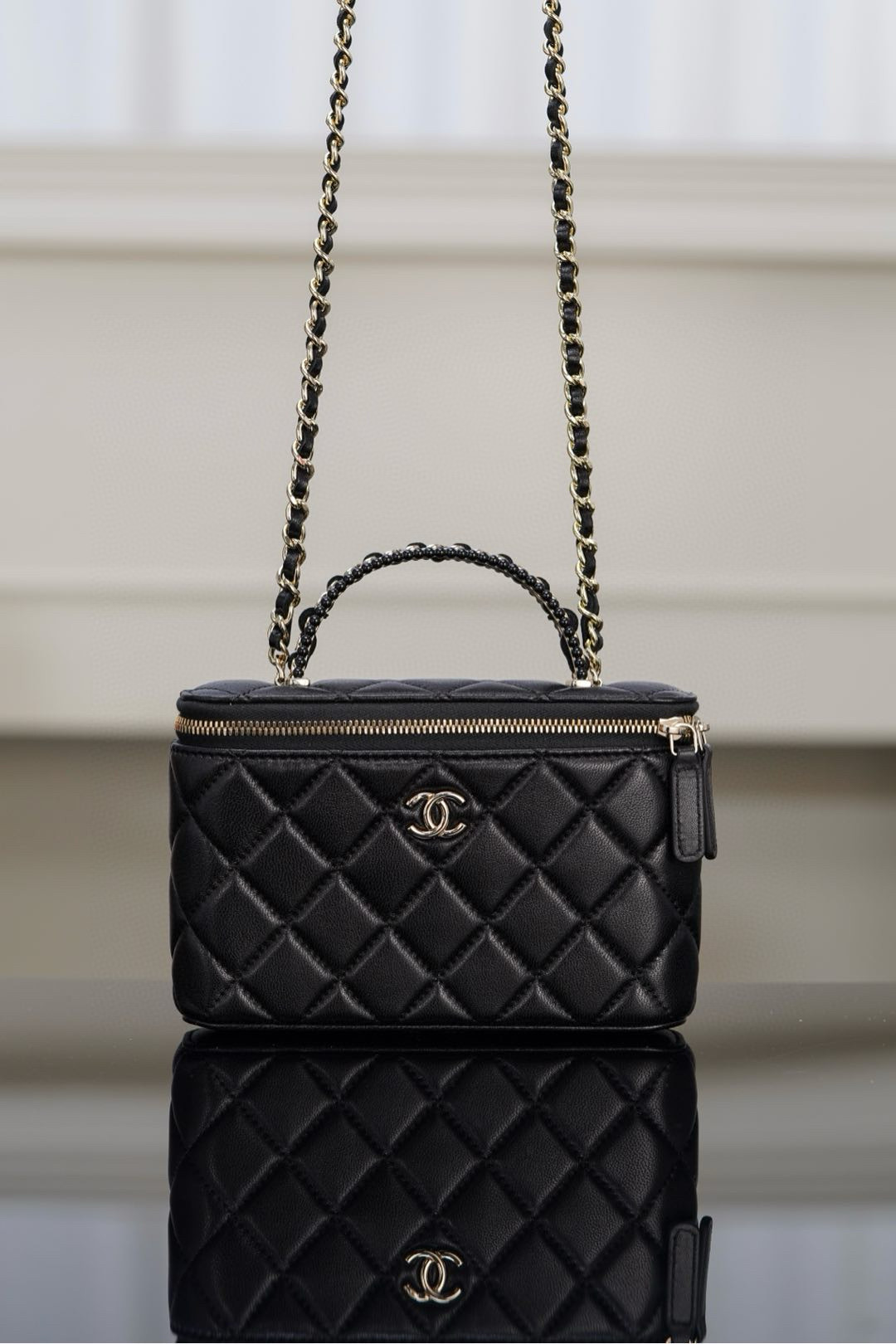 샤넬 Chanel 25P Long Vanity with chain Black 19.5cm