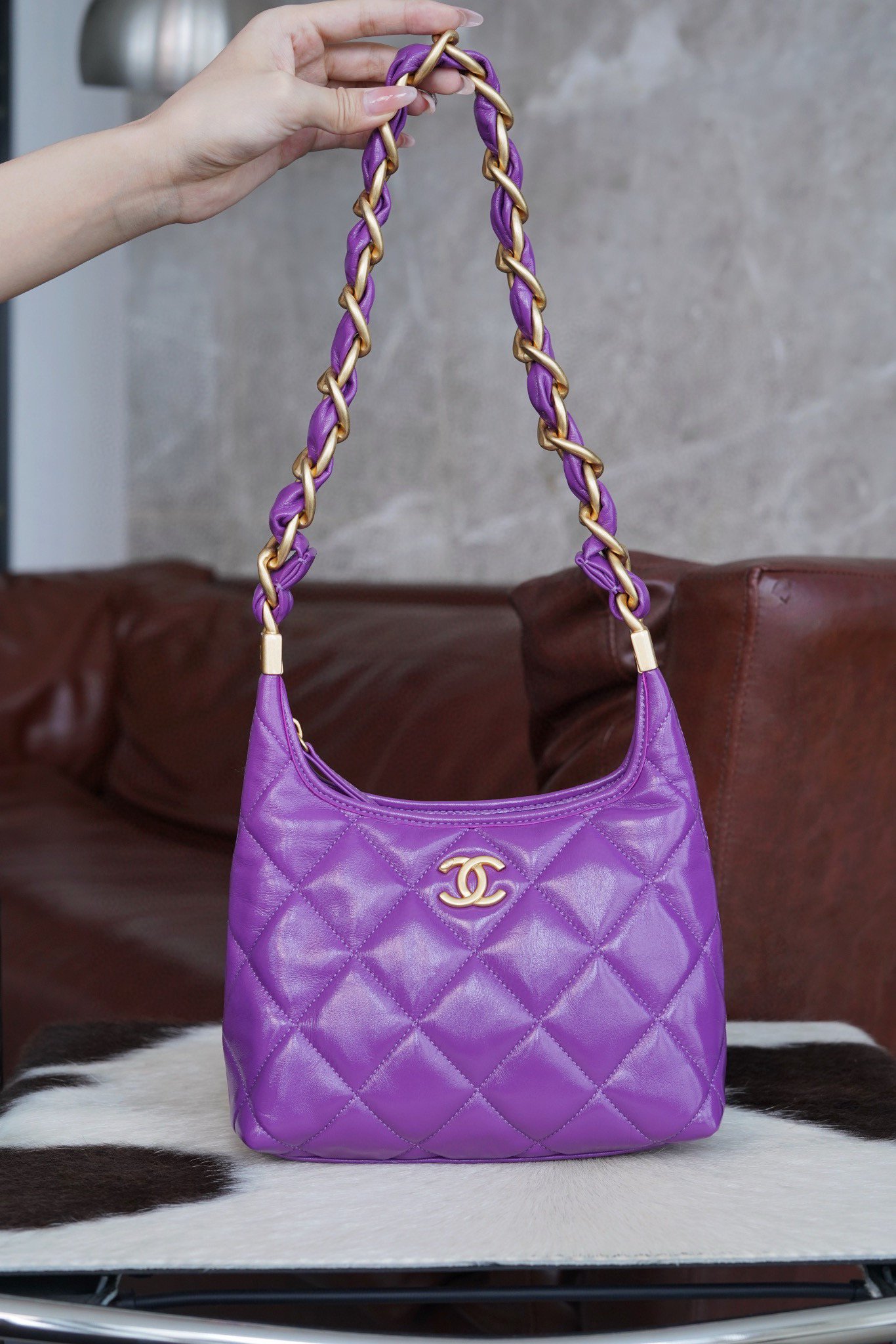 샤넬 Chanel 24A Small Hobo Handbag purple 22.5cm