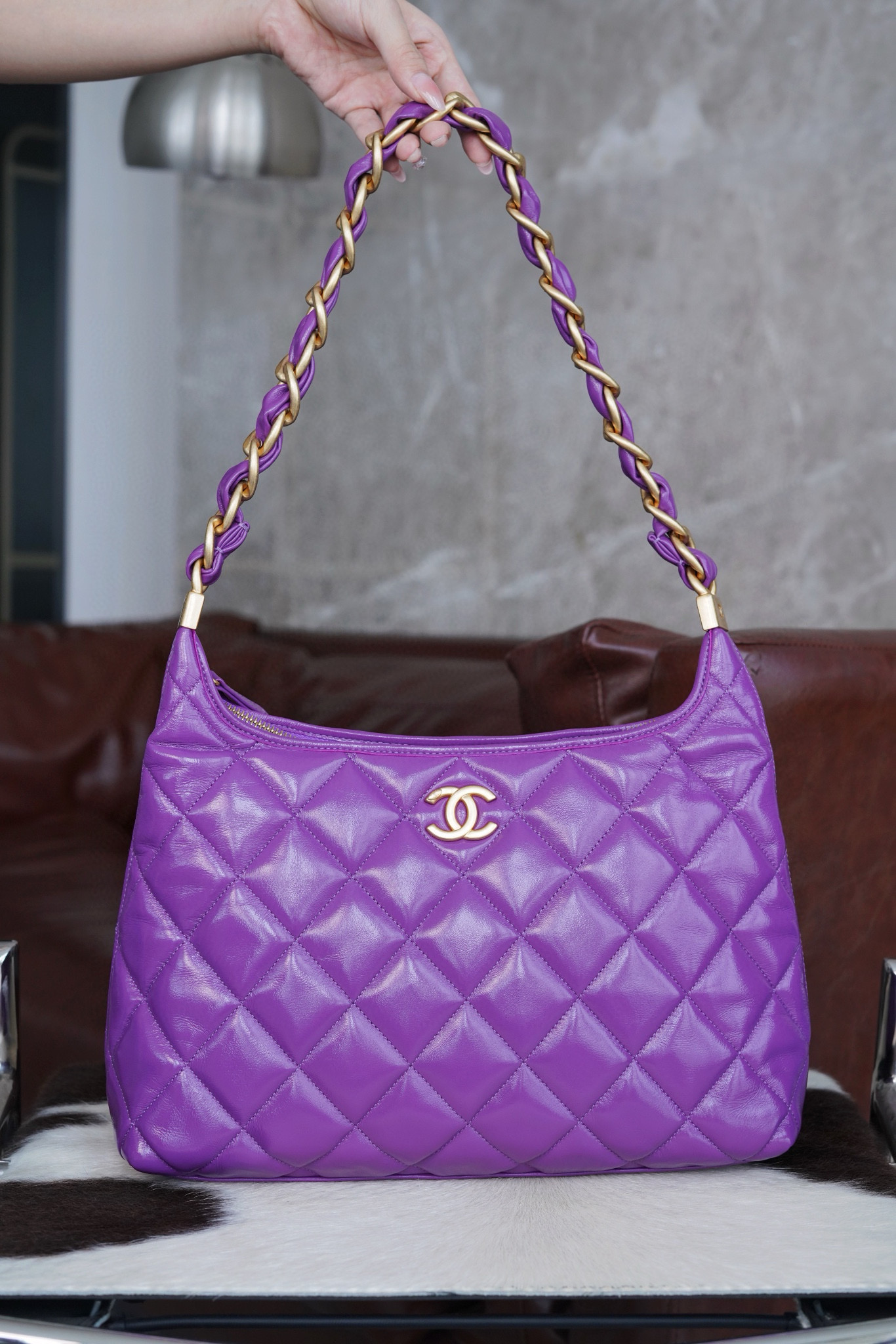 샤넬 Chanel 24A Large Hobo Handbag purple 32cm
