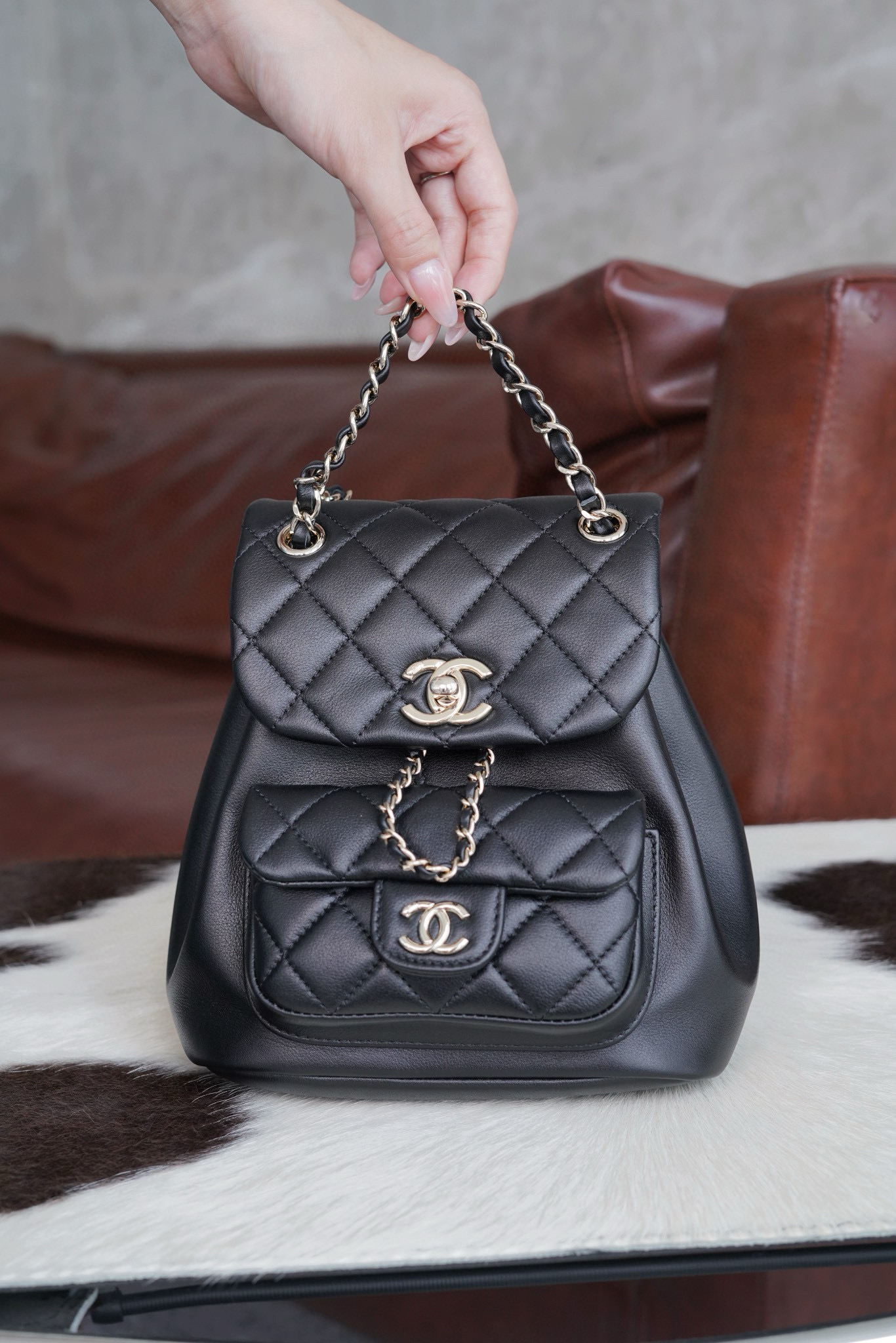 샤넬 Chanel 24p Duma Small Backpack Black 18cm