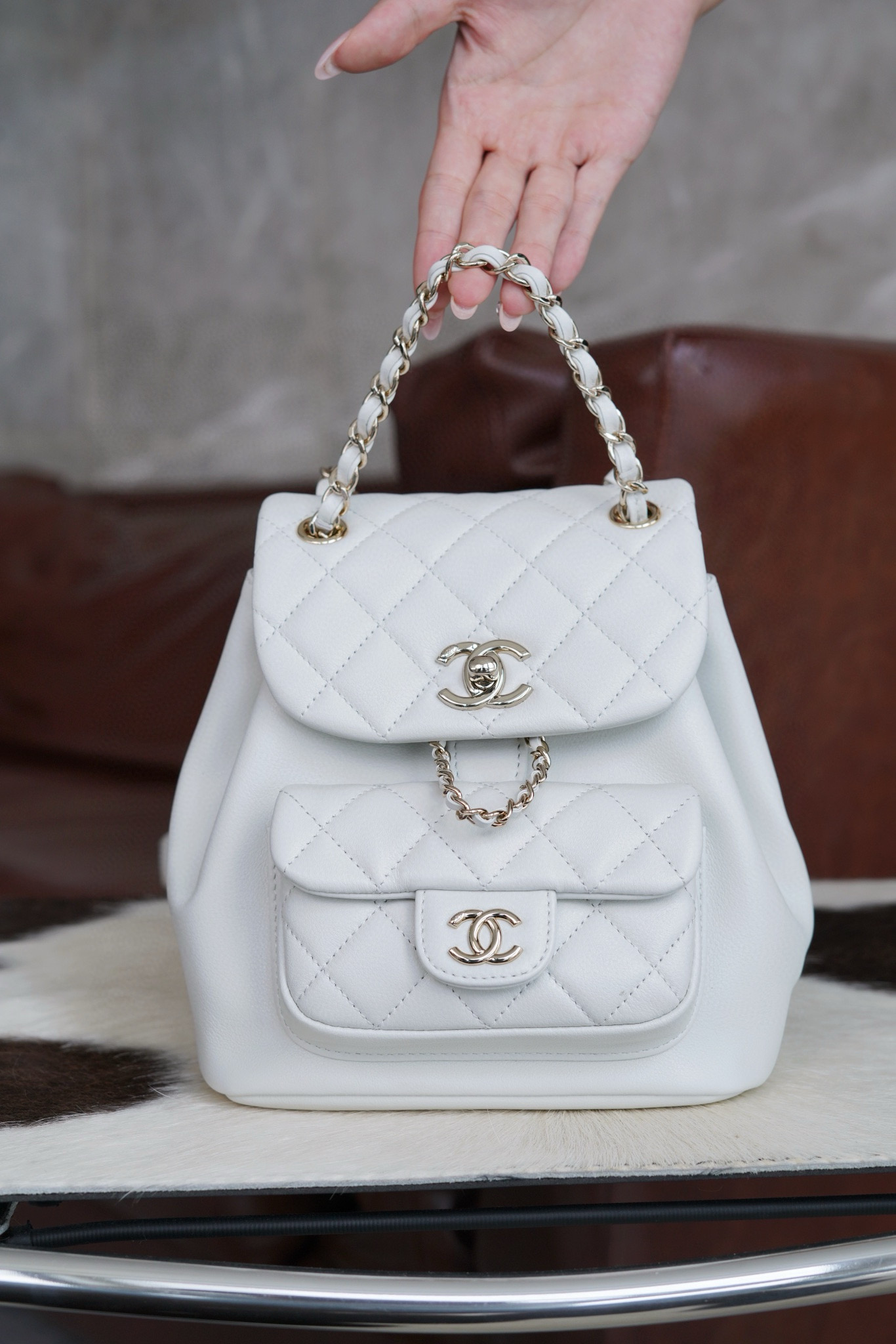샤넬 Chanel 24p Duma Small Backpack White 18cm