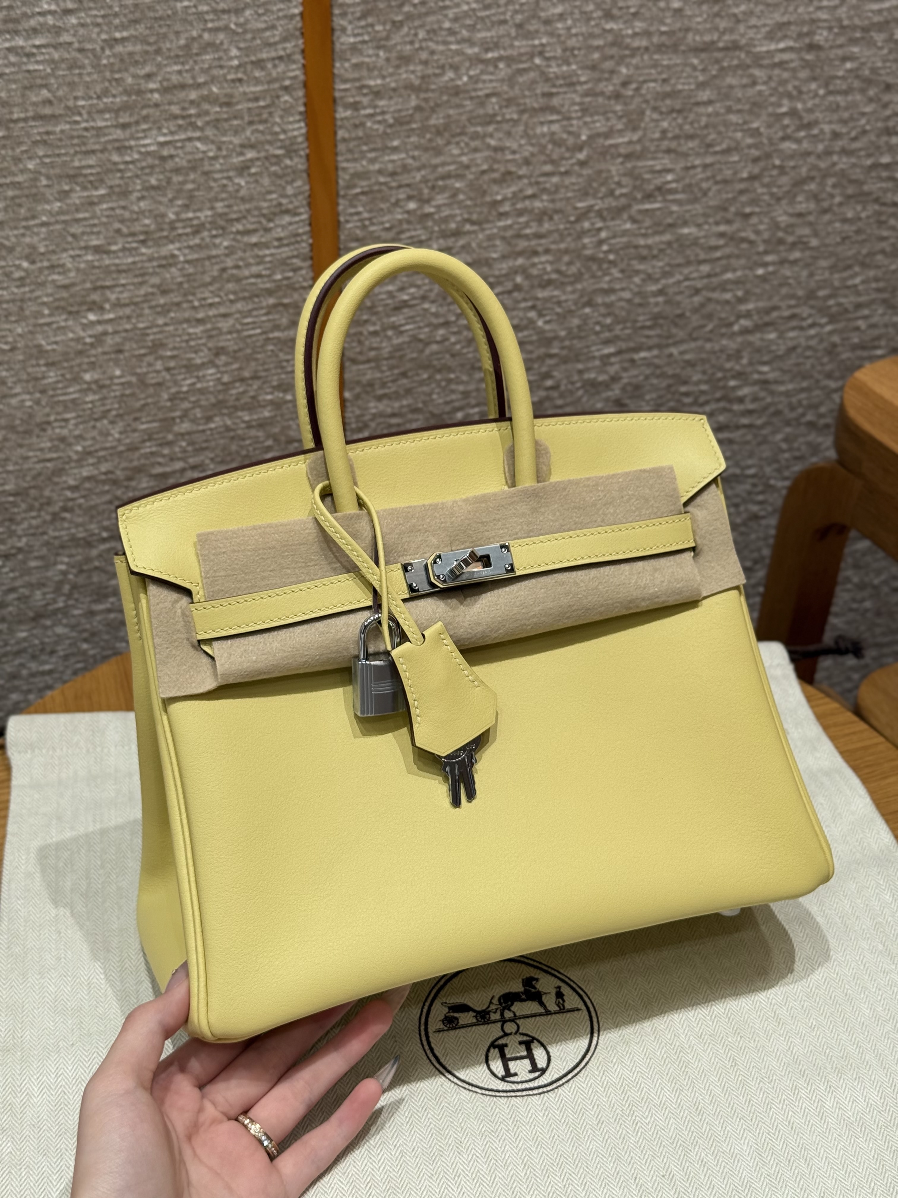 에르메스 Hermes Birkin 25cm Swift 1Z Jaune Poussin/silver
