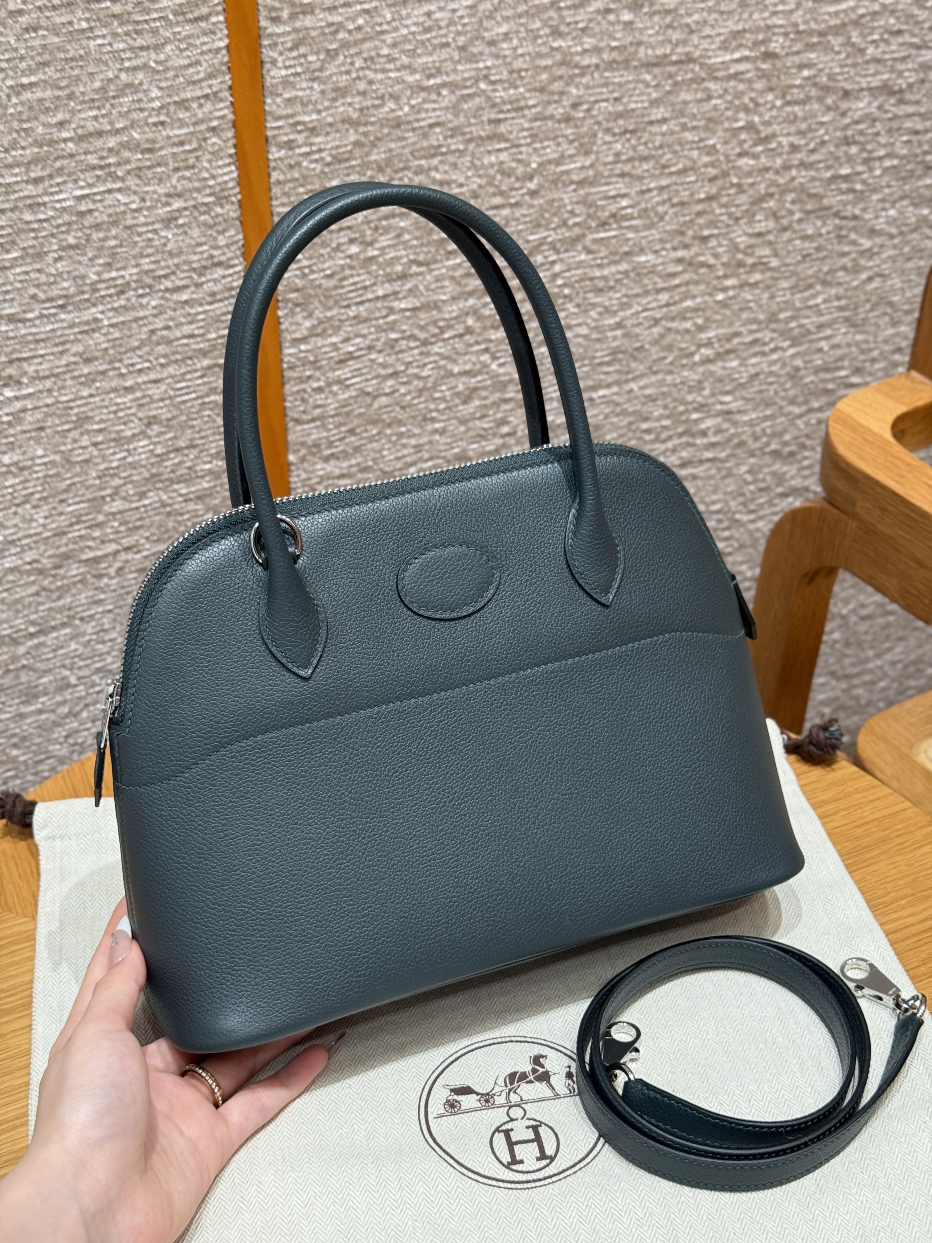 에르메스 Hermes Bolide 27cm Evercolor C6 Vert Girs/silver