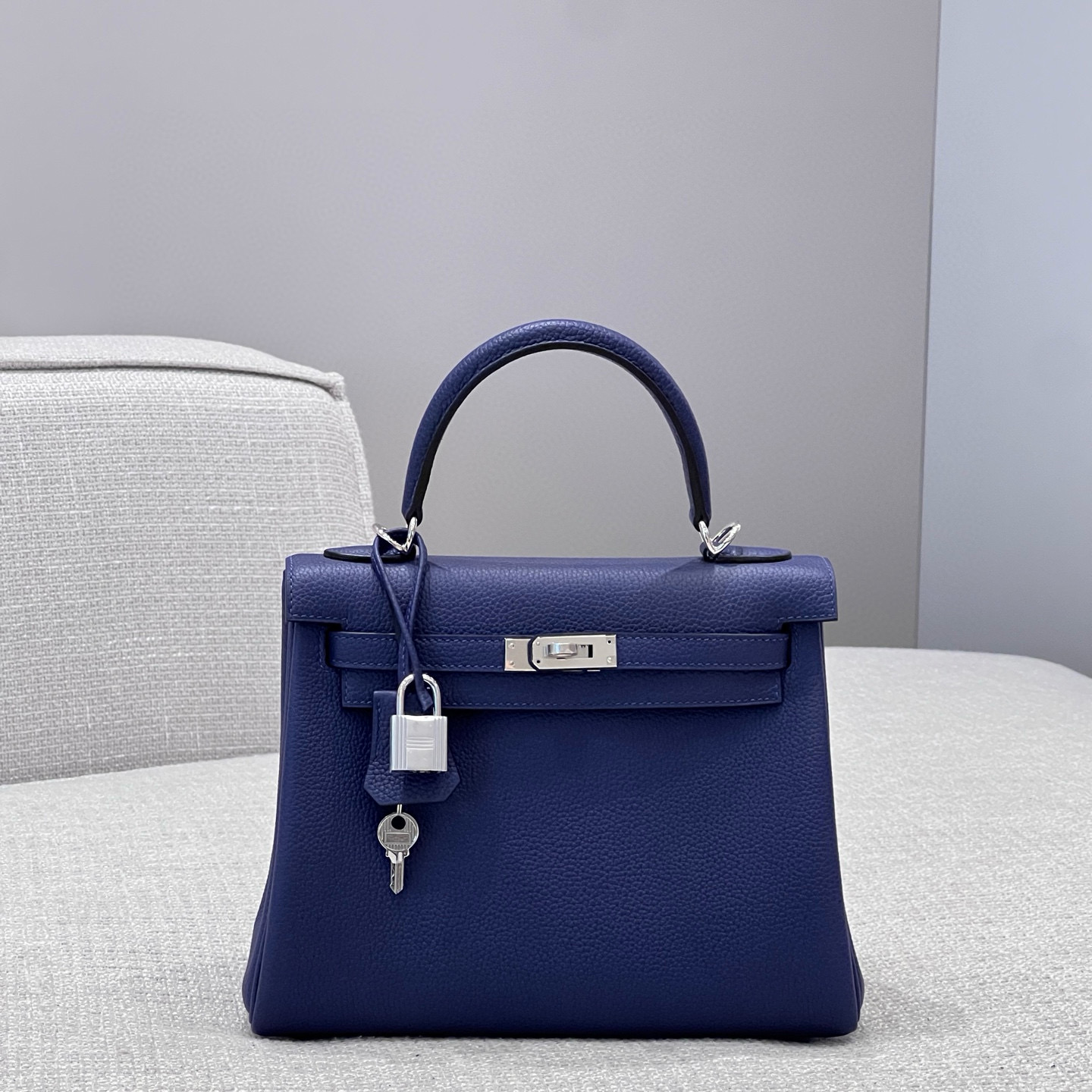 에르메스 Hermes Kelly 25cm Germany Leather 7P Blue presse/silver