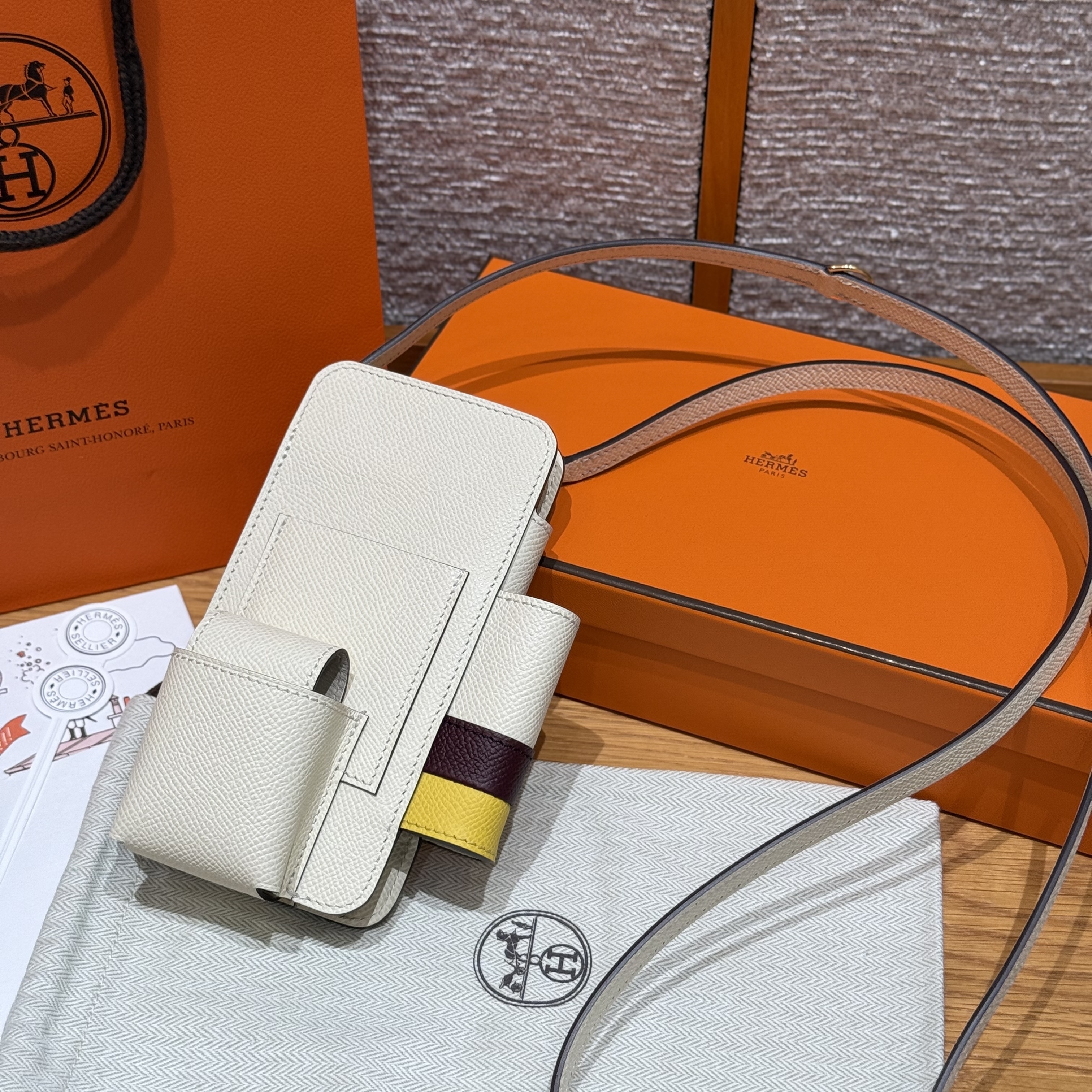 에르메스 Hermes Hermesway Epsom i2 Nata 57 Bordeaux 9O Jaune de Naples/gold