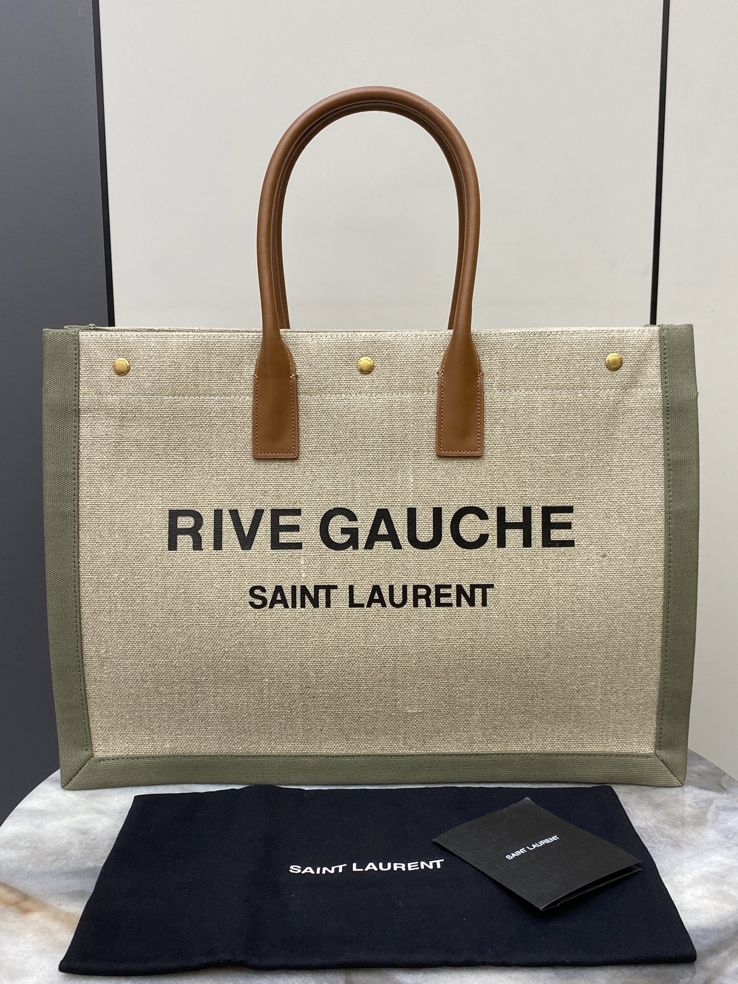 생로랑 Saint laurent/YSL 499290 Rive Gauche Tote Bag in Linen and Leather 48cm