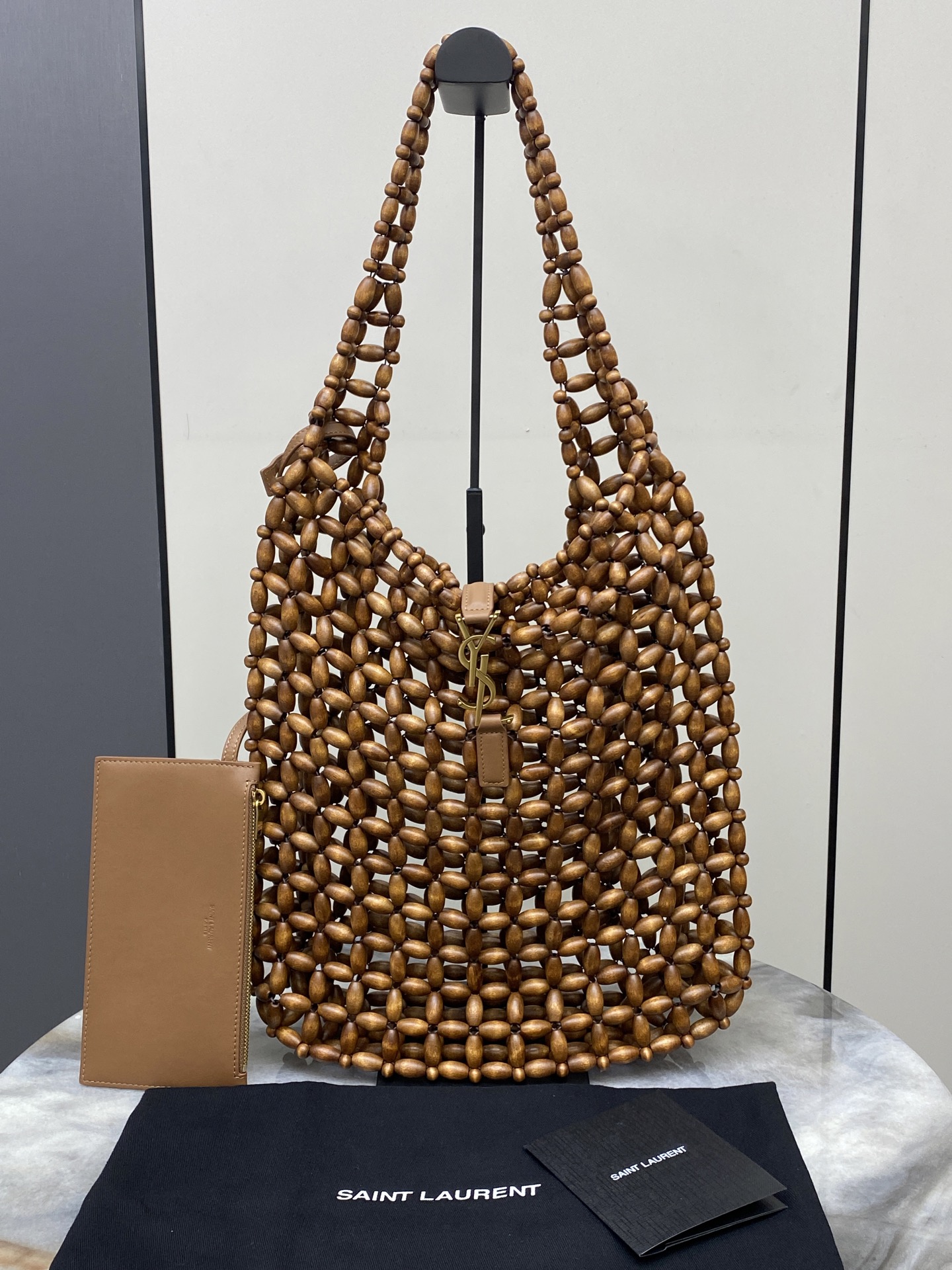 생로랑 Saint laurent/YSL 823807 Le 5 A 7 Large in Wood Beads Light Wood Brick