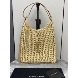 생로랑 Saint laurent/YSL 773984  Oxalis In Raffia Crochet And Vegetable Tanning Leather Bag Nature And Vintage Brown Gold