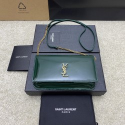 생로랑 Saint laurent/YSL 635095 Cassandre Phone Holder With Strap in Patent Leather Green 18CM