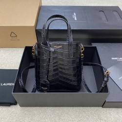 생로랑 Saint laurent/YSL 712367 Paris Mini Toy Shopping Bag in Crocodile Embossed Leather Black