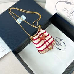 프라다 Prada 1NR016 스트라이프 패브릭 미니 파우치 9.5cm