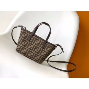 펜디 FENDI 8BS096 Roll Mini Fabric FF Jacquard Bag Brown 23CM