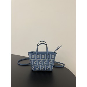 펜디 FENDI 8BS096 Roll Mini Fabric FF Jacquard Bag Blue 23CM