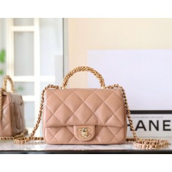 샤넬 Chanel 24B AS5032 Mini Flap Bag with Top Handle C-541 Apricot 19cm