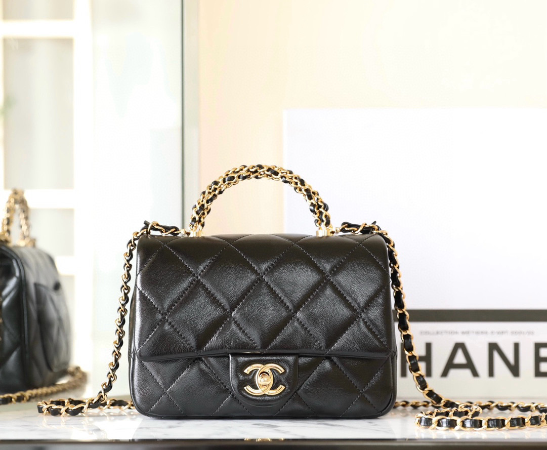 샤넬 Chanel 24B AS5032 Mini Flap Bag with Top Handle C-541 Black 19cm