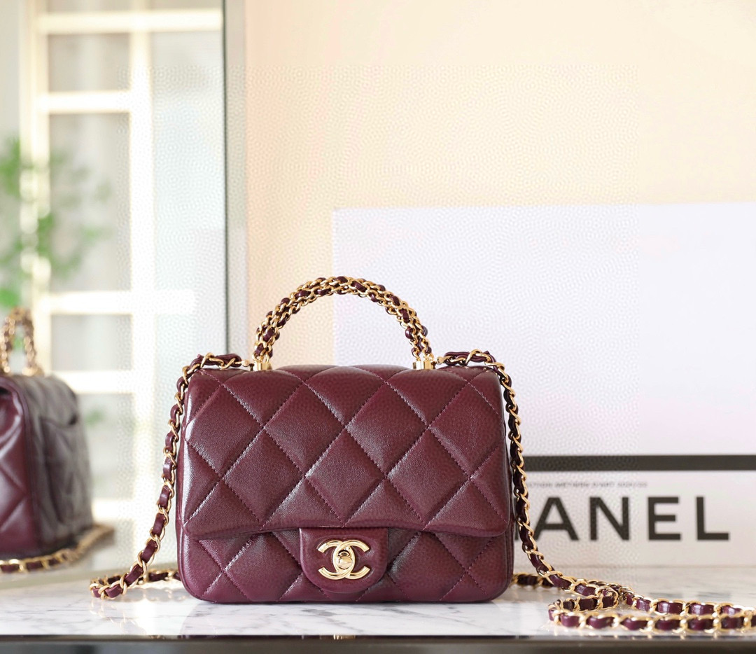 샤넬 Chanel 24B AS5032 Mini Flap Bag with Top Handle C-541 Wine red 19cm