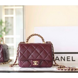 샤넬 Chanel 24B AS5032 Mini Flap Bag with Top Handle C-541 Wine red 19cm