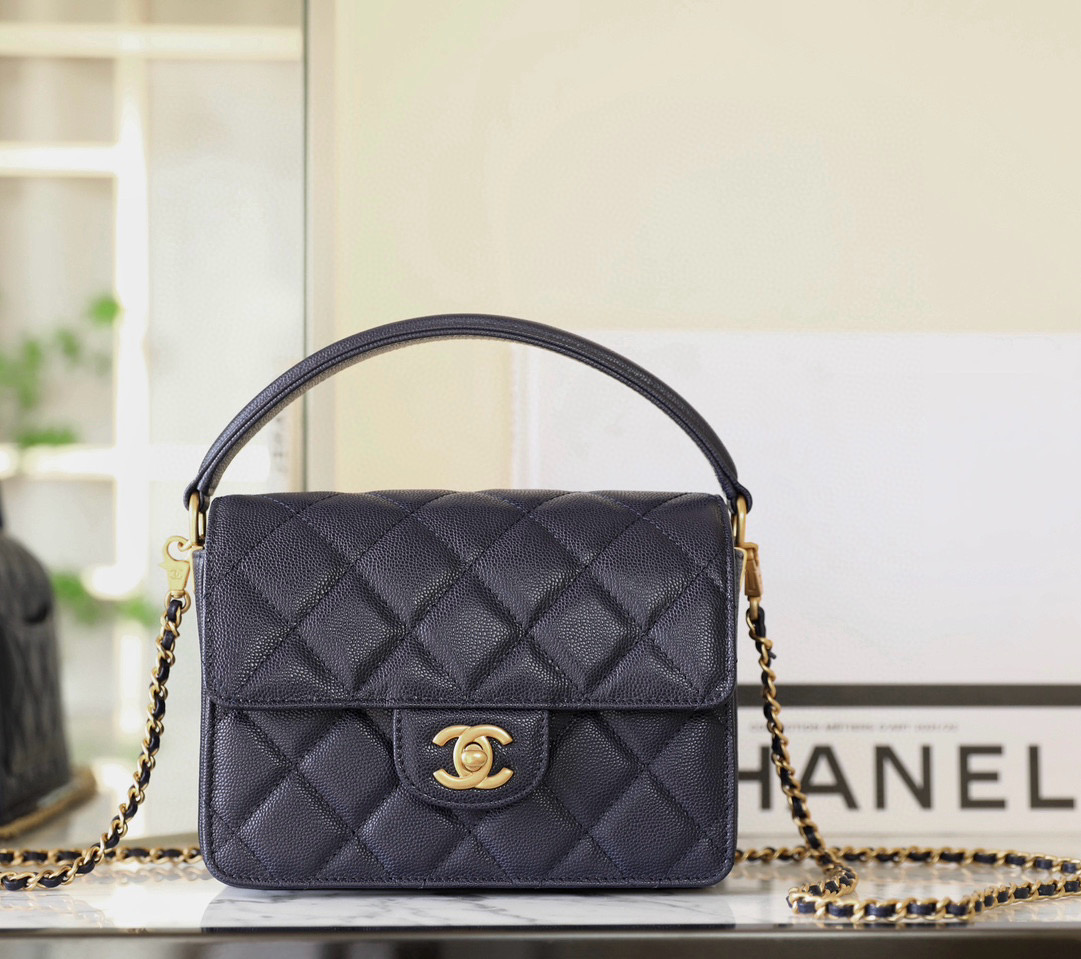 샤넬 Chanel 24K AS5165 Mini Flap Bag with Top Handle Blue 19cm