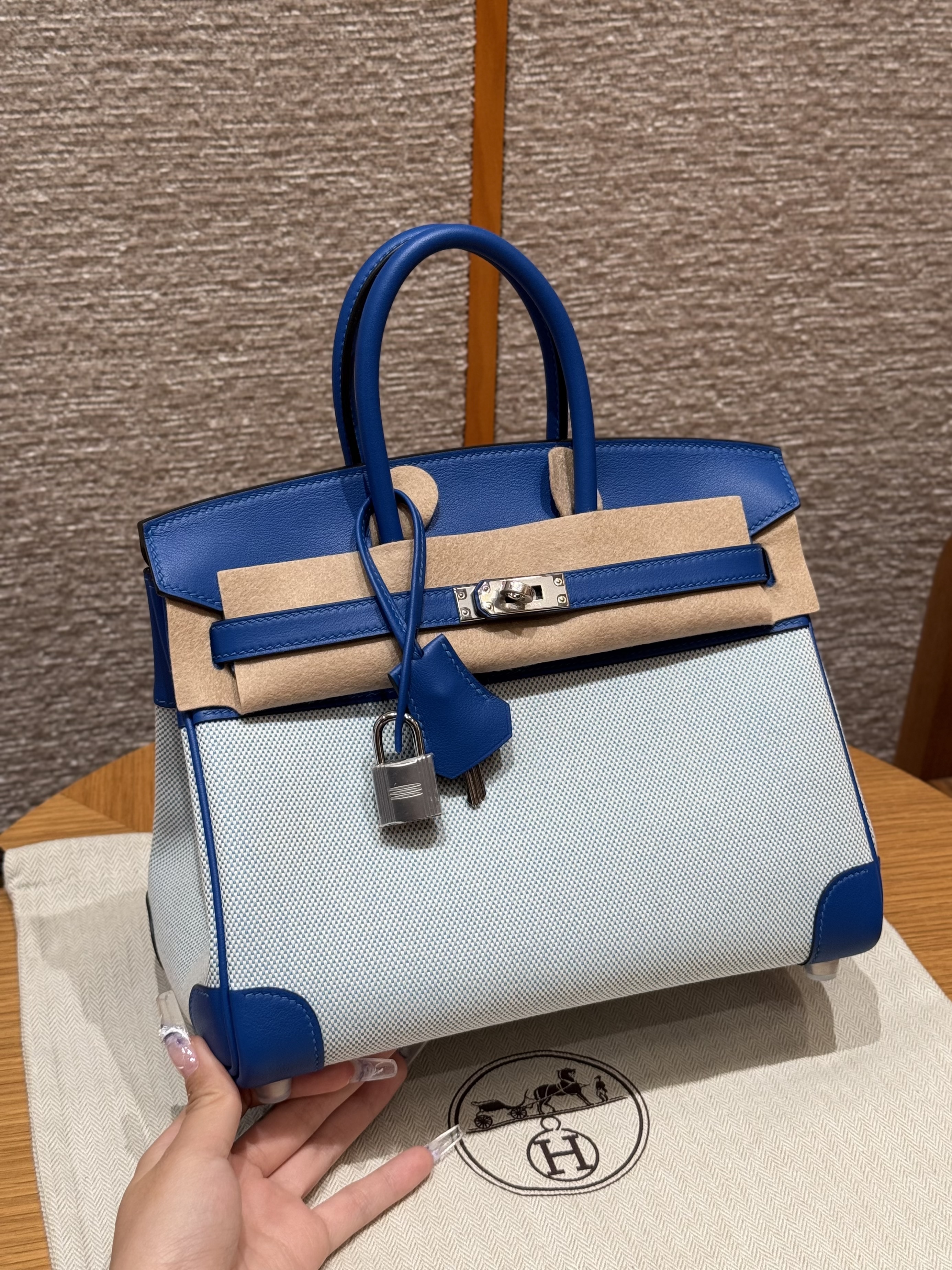 에르메스 Hermes Birkin 25cm Swift and Canvas 71 Blue France/silver