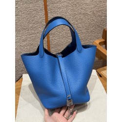 에르메스 Hermes Picotin lock 22cm clemence T7 Blue Hydra/silver