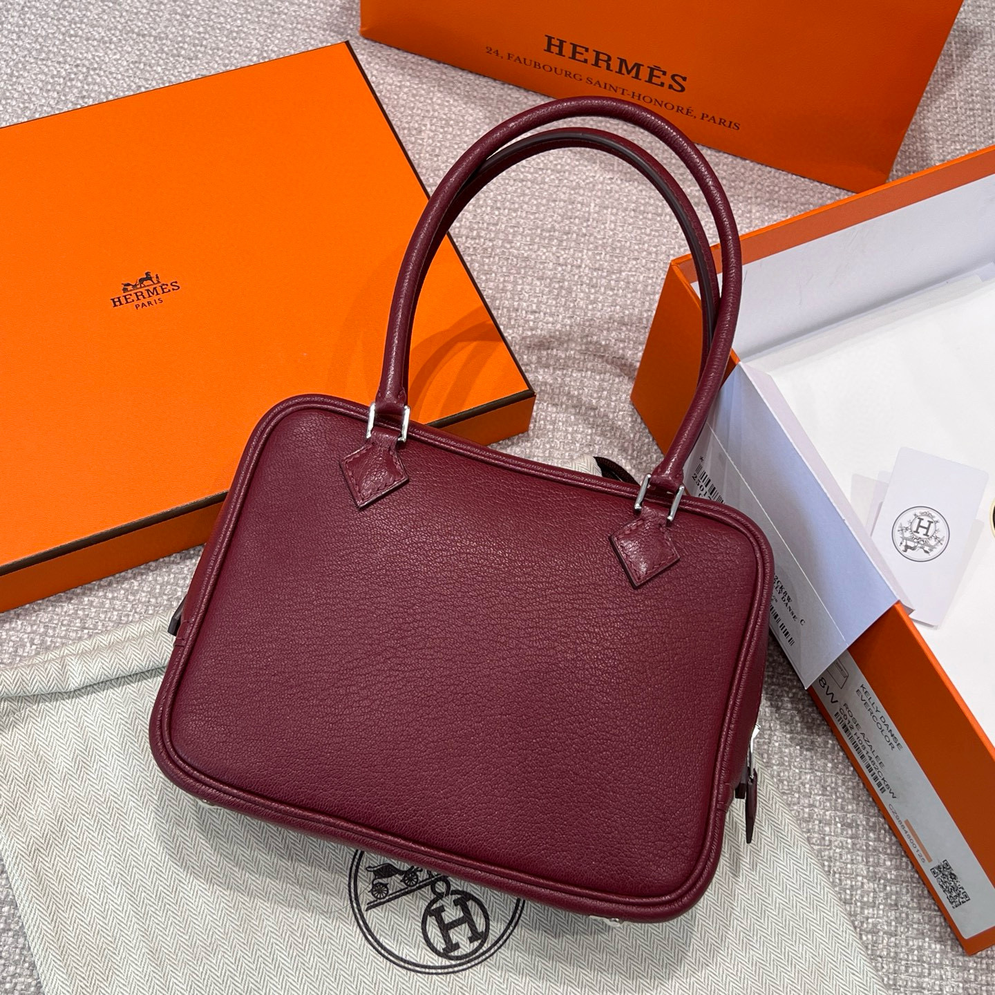 에르메스 Hermes Plume chèvre 55 Rouge H/silver
