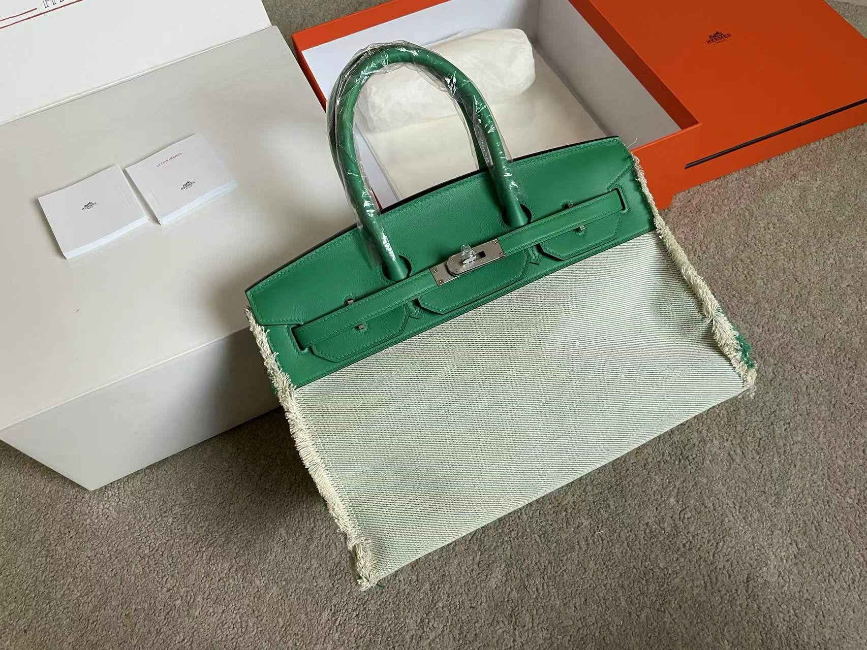 에르메스 Hermes Birkin 35 Fray  Swift 6W Menthe/silver
